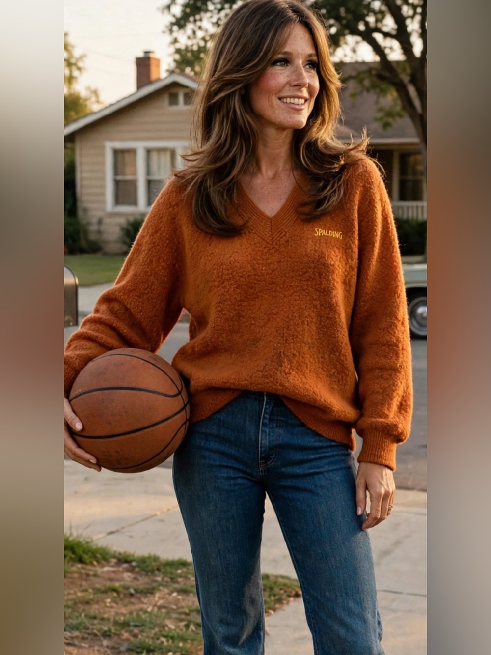 70’s Spalding Women's V-Neck Knit Sweater in Burnt Orange